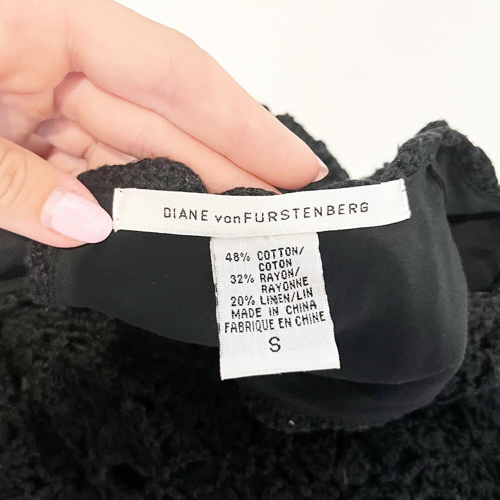 Diane Von Furstenberg Sleeveless Crochet Knit Pencil Mini Dress Black Small - Picture 3 of 4